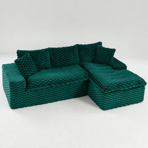 English Elm Green Turtle Velvet Sofa: Convertible Twin-Seat With Right Chaise Lounge For Modern Living Spaces W3371S00040