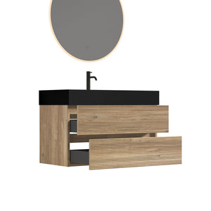 English Elm 36' Wall-Mounted Vanity with Oak & Walnut Grille, Soft-Closing Drawers, 20% More Storage, Eco-Friendly Finish W1865S00166