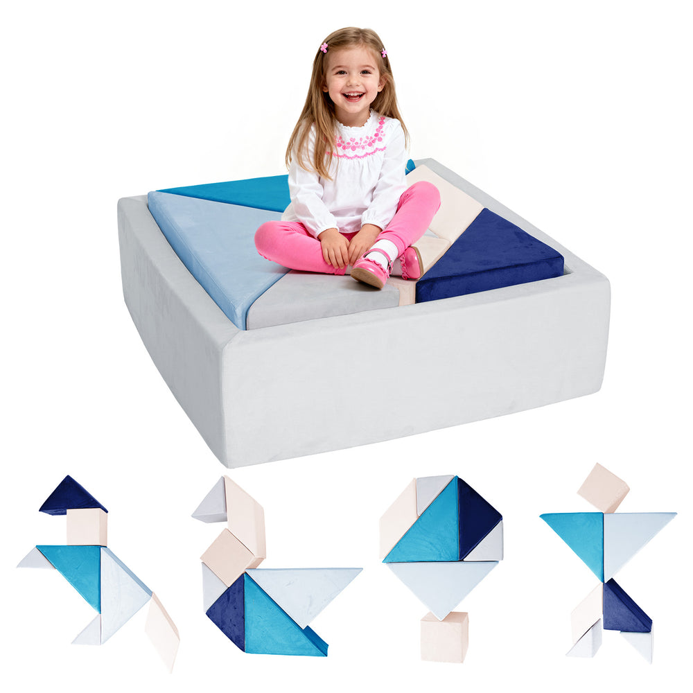 English Elm Tangram Modular Play Couch Sponge Kids Sofa Fort Builder Playroom Furniture Blue Multi T5880P493443