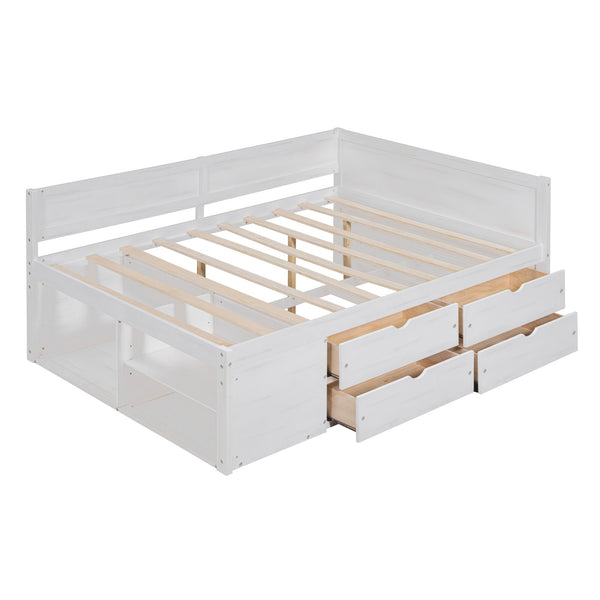 English Elm Full Size Daybed with Storage Drawers Open Shelves Low Profile Contemporary Frame White LP102023AAK-1