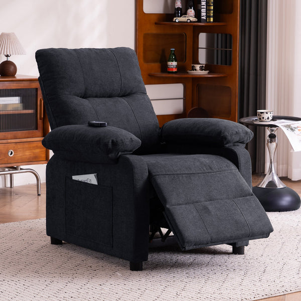 English Elm 019-160°recliner Plush Chenille Push Back Chair with Massage Heating for Seniors Black W2636P286683