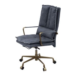English Elm Tinzud Gray Top-Grain Leather Office Chair with 360° Swivel, Adjustable Height, 5-Star Casters B2726P287328