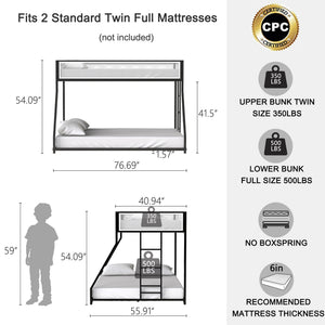 English Elm Adam Twin Over Full Metal Bunk Bed In Black – Safe, Space-Saving Design With Easy Climb Ladder & Guardrails B083P170085