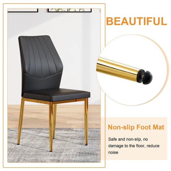 English Elm Table and Chair Set Marble Glass Top Gold Legs Modern 5 Piece Dining for Small Spaces Black,White+Gold W1151S04652