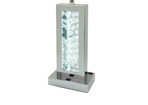 English Elm Modern Glass Bubble Column Table Lamp with Rectangular Shade, Ambient LED Glow and USB Port Chrome 21.85 L x 10.24 W x 17.52 H B2741P290782