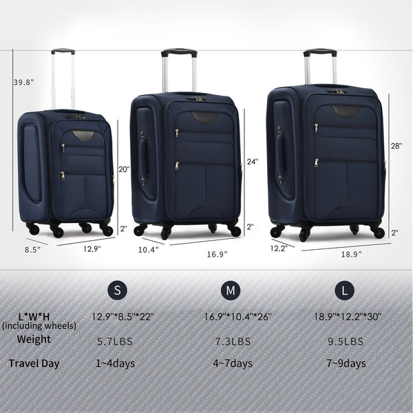 English Elm Softside Expandable Spinner Luggage 3 Piece Set with Tsa Lock and 360 Wheels Dark Blue PP283608AAM