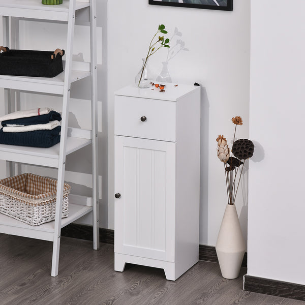 English Elm kleankin Compact Bathroom Storage Cabinet 12.5" W x 35" H with Drawer, Adjustable Shelf, Anti-Tip, White Elegance W2225P216994