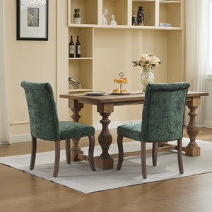 English Elm Upholstered Chenille Tufted Dining Chairs Set of 2 with Curved Wood Legs Club Style Olive Green W1143P457782