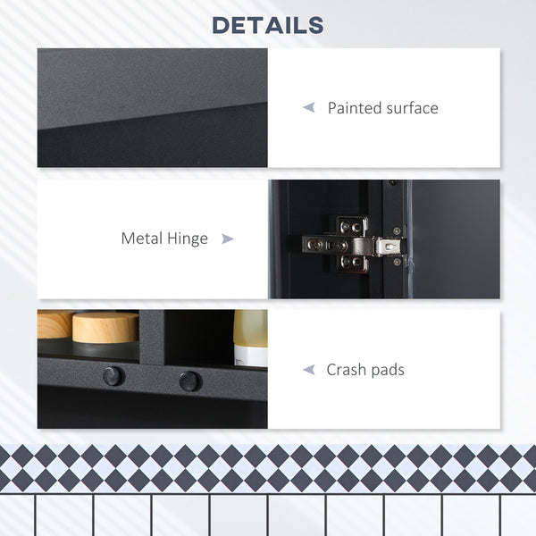 English Elm Kleankin Wall-Mounted Medicine Cabinet With Double Doors, Sleek Black Frame & Ample Storage Space W2225P229592