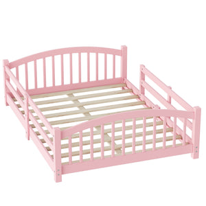 English Elm Full Montessori Pine Wood Floor Bed with Safety Rails Low Profile Kids Room Frame Pink N733P400299H