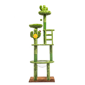 English Elm 72in Cactus Cat Tower Sisal Posts Plush Perches Capsule Pod Multi-level Climb Green W1578P447627