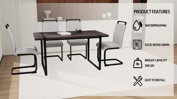 English Elm 59" Rustic Industrial Dining Table Set With 3 Pu Armless Chairs - Modern Farmhouse Style For Home W2189S00158