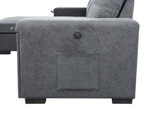 English Elm Ollie Woven Fabric Sleeper Sectional with Storage Chaise and Built-in Charging Ports Gray B2749S00204