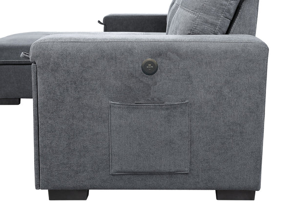 English Elm Ollie Woven Fabric Sleeper Sectional with Storage Chaise and Built-in Charging Ports Gray B2749S00204