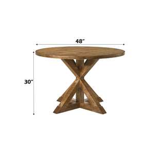 English Elm Wallace Weathered Oak Round Pedestal Dining Table, 36mm Thick Top, X‑Style Base, 100lb Capacity B2726P264191
