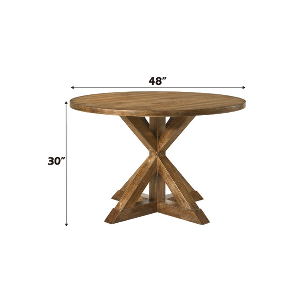 English Elm Wallace Weathered Oak Round Pedestal Dining Table, 36mm Thick Top, X‑Style Base, 100lb Capacity B2726P264191