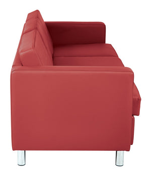 OSP Home Furnishings Pacific Faux Leather Contemporary Sofa with Chrome Legs for Modern Living Spaces Lipstick PAC53-R100
