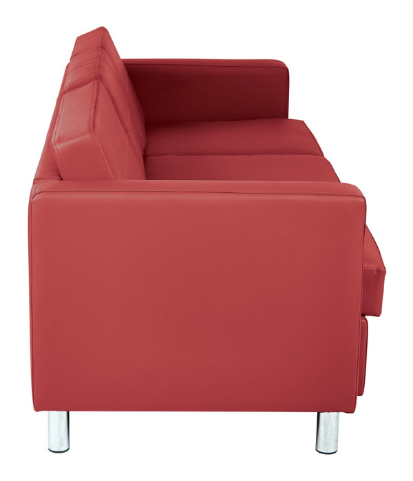 OSP Home Furnishings Pacific Faux Leather Contemporary Sofa with Chrome Legs for Modern Living Spaces Lipstick PAC53-R100