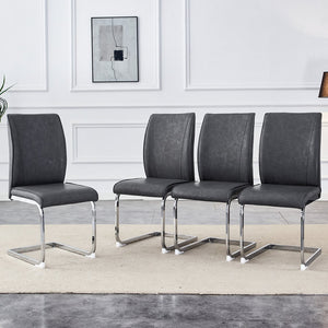 English Elm Luxury Arch Dining Chair Set Of 4 - Dark Gray Pu With High-Resilience Comfort & Silver Legs W1151P154855