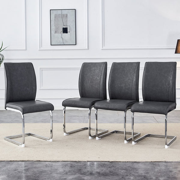 English Elm Luxury Arch Dining Chair Set Of 4 - Dark Gray Pu With High-Resilience Comfort & Silver Legs W1151P154855