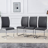 Set of 4 Luxury Simple Arch Dining Chairs, Dark Gray Pu, High Resilience, Arched Metal Leg