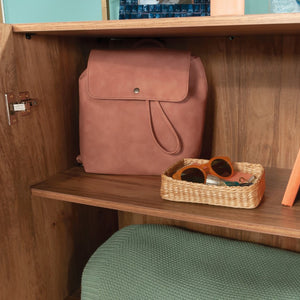 English Elm Storage Cabinet - Modern Brown Wood With Gold Accents, Space-Saving Design For Entryway & Living Room B356P367785-GIGA