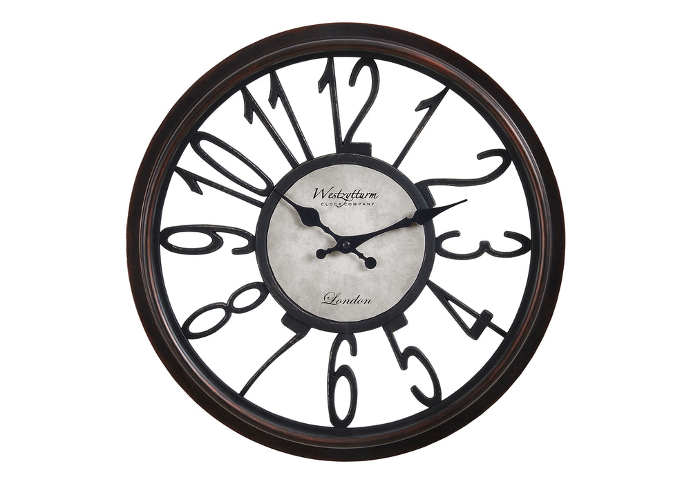 English Elm Clocks, 16" Antique Brown Wall Clock With Vintage Charm & Silent Quartz Movement For Home Decor B2710P287094