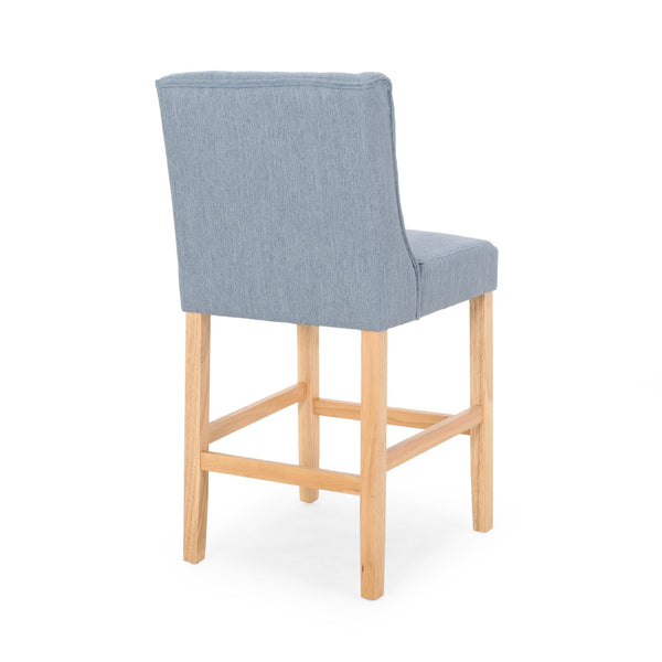 English Elm Christopher Knight Home® - Vienna Tufted Wingback Counter Stools Set of 2 — Elegant Fabric Seating, Button-Tufted Comfort, Durable Rubberwood Frame Light Blue+Natural 64853.00LBLU
