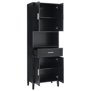 English Elm 70.9" High Freestanding Tall Bathroom Cabinet with Soft-Close Doors, Drawer & Adjustable Shelves for Organized Living Black N729P272001B
