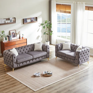 English Elm Fx Velvet Chesterfield Sofa Set Tufted Button Design with Pocket Spring Cushions W1926S00092