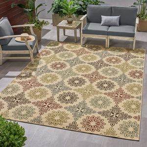 Christopher Knight Home® - Noble House - Degarmo Outdoor 7'10" X 10' Medallion Area Rug, Ivory and Multi