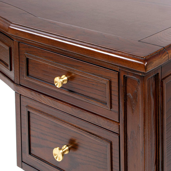 English Elm Jennifer Taylor Home - Dauphin Elegant Gold-Trim 5-Drawer Executive Desk in Ash Wood Veneer with Soft-Close Storage Appeal Dark Walnut B2719P408077