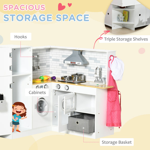 English Elm Qaba Wooden Corner Play Kitchen with Sound Effects Oven Ice Maker and Washing Machine W2225P217655