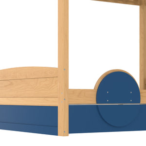 English Elm Full Bunk Bed with Trundle Bookshelf Storage Pine Frame Car Design for Kids Blue,Natural W1580S00445
