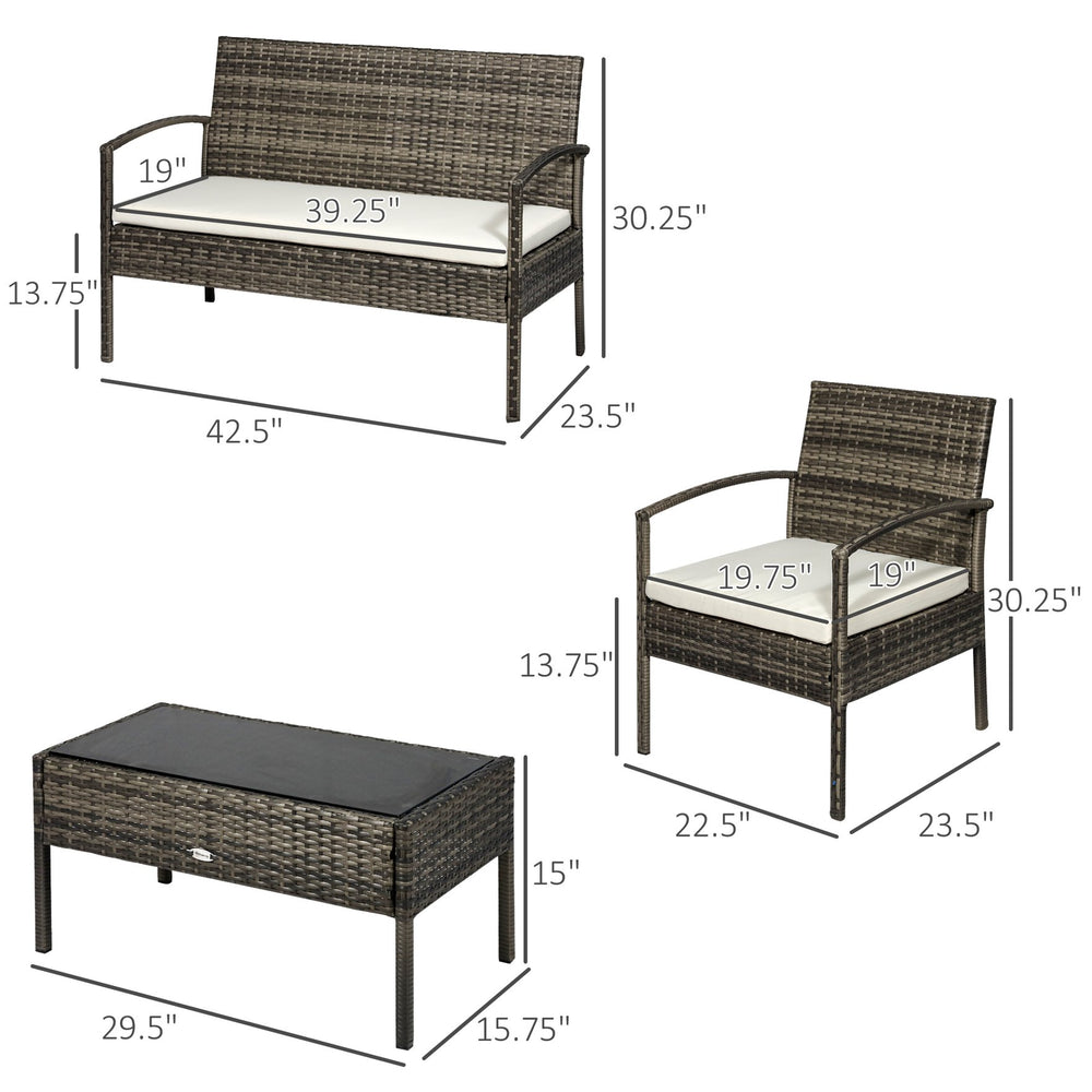 English Elm Loveseat Outdoor 4 Piece Pe Wicker Conversation Set with Tempered Glass Table T3971P384993