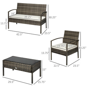 English Elm Loveseat Outdoor 4 Piece Pe Wicker Conversation Set with Tempered Glass Table T3971P384993