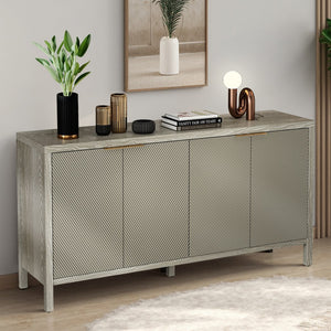 English Elm Sideboard Champagne 59" Modern Wood Buffet Cabinet with 4 Doors, Adjustable Shelves, 220lb Top Capacity W757P203146