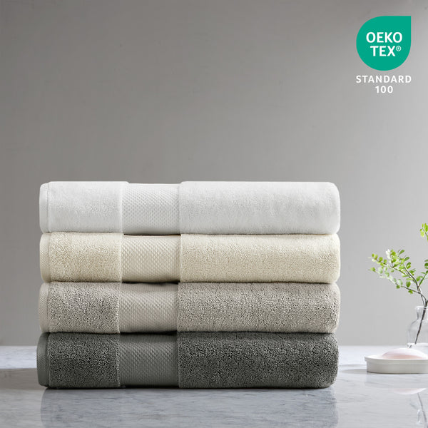 JLA Home Madison Park Signature - 100% Turkish Cotton Bath Sheet Set — Spa-Soft Low-Twist Plush, Highly Absorbent Dobby Border, OEKO-TEX Approved White MPS73-531