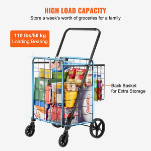 English Elm Folding Utility Cart with Dual Baskets Iron Frame 110 Lb Capacity Swivel Wheels W2181P365208