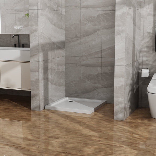 English Elm Goodyo 32x32 Shower Base Center Drain 2in Tall High-Gloss ABS Acrylic Pan Easy-Clean Durable White D163116715
