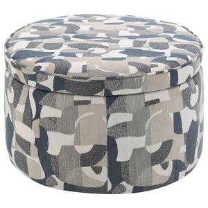 English Elm St. Helena Indigo Blue Oval Upholstered Storage Ottoman with Removable Padded Top and Patterned Fabric Elegance B062P299867