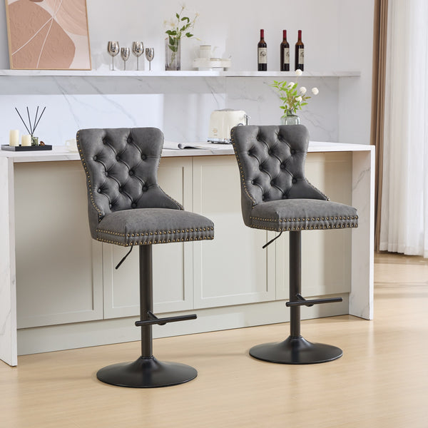 English Elm A&A Retro Pu Swivel Barstools Set Of 2, Adjustable Height 26-33", Vintage Comfort For Kitchen & Bar W1143P195203