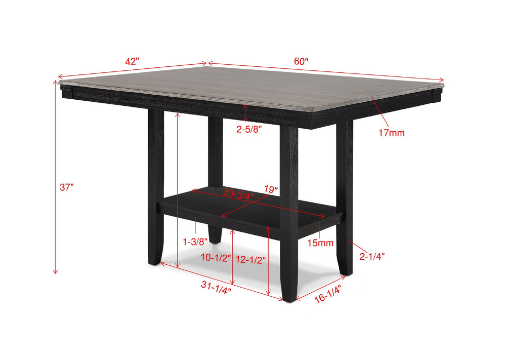 English Elm 1pc Counter Height Dining Table 42"x60" Light Gray Top with Bold Black Base – Modern Rectangular Oak-Style Craftsmanship B011P257345