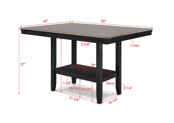 English Elm 1pc Counter Height Dining Table 42"x60" Light Gray Top with Bold Black Base – Modern Rectangular Oak-Style Craftsmanship B011P257345