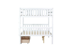 English Elm Full Full Over Full Bunk Bed In White - Durable Rubberwood With 2 Drawers, Converts To 2 Beds, Safe Design W504S00195