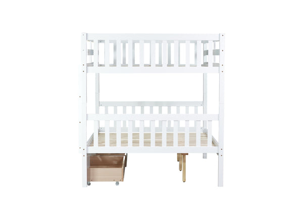 English Elm Full Full Over Full Bunk Bed In White - Durable Rubberwood With 2 Drawers, Converts To 2 Beds, Safe Design W504S00195