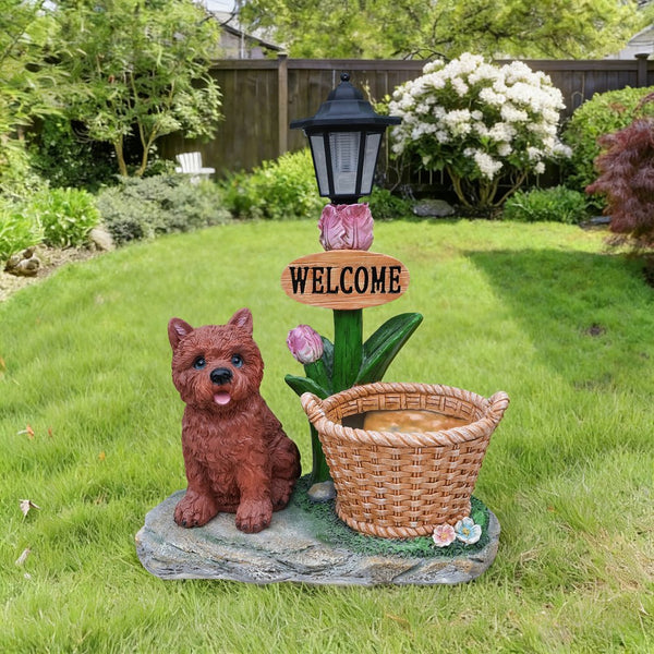 English Elm Labrador Solar Garden Statue with Led Glow and Built-in Succulent Planter Basin W5398P464248