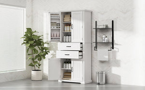 English Elm [video] Floor to Ceiling Matte Storage Cabinet with Drawers Shelves and Adjustable Interior White N759P407762K