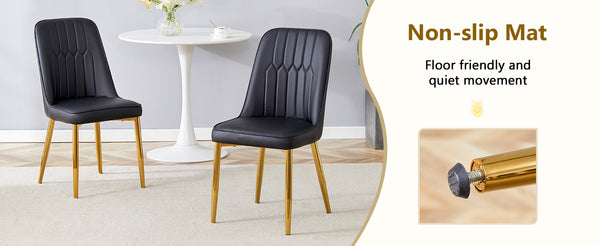 English Elm Table and Chair Set Marble Glass Top Gold Legs with Four Pu Leather Dining Seats W1151S04634