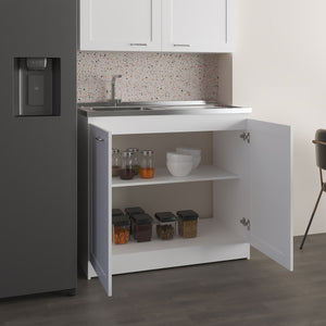 English Elm Zurich Freestanding Utility Sink with Black Cabinet Two Shelves for Laundry Garage B070S00371